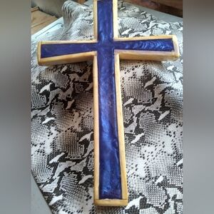 Mine Blue and Gold Cross Mixed Media Art